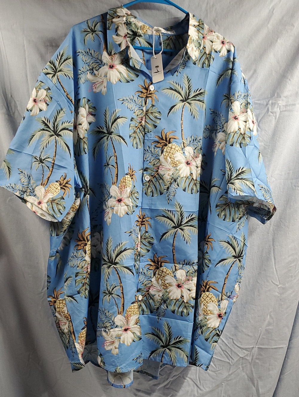 Light Blue Tropical Print Short-Sleeve Button-Down Shirt